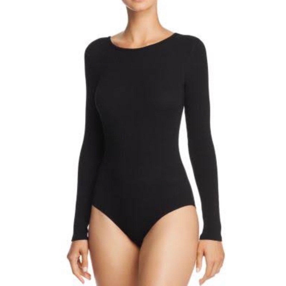Aqua Womens Ribbed Open Back Bodysuit, Black.